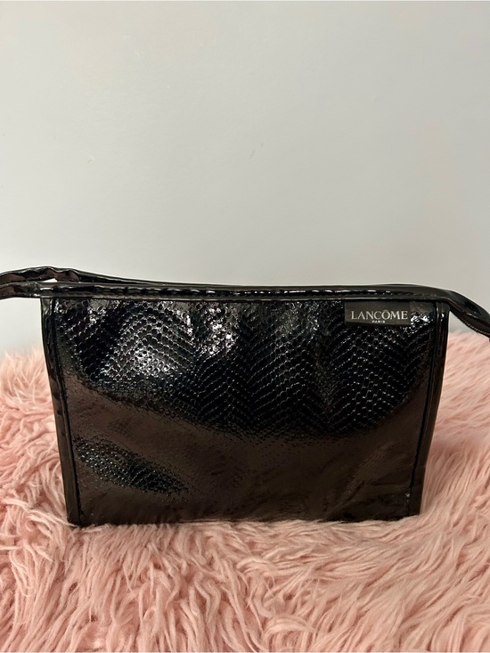 None Handbags - Lancôme Black Patent Snake-Embossed Cosmetic Pouch